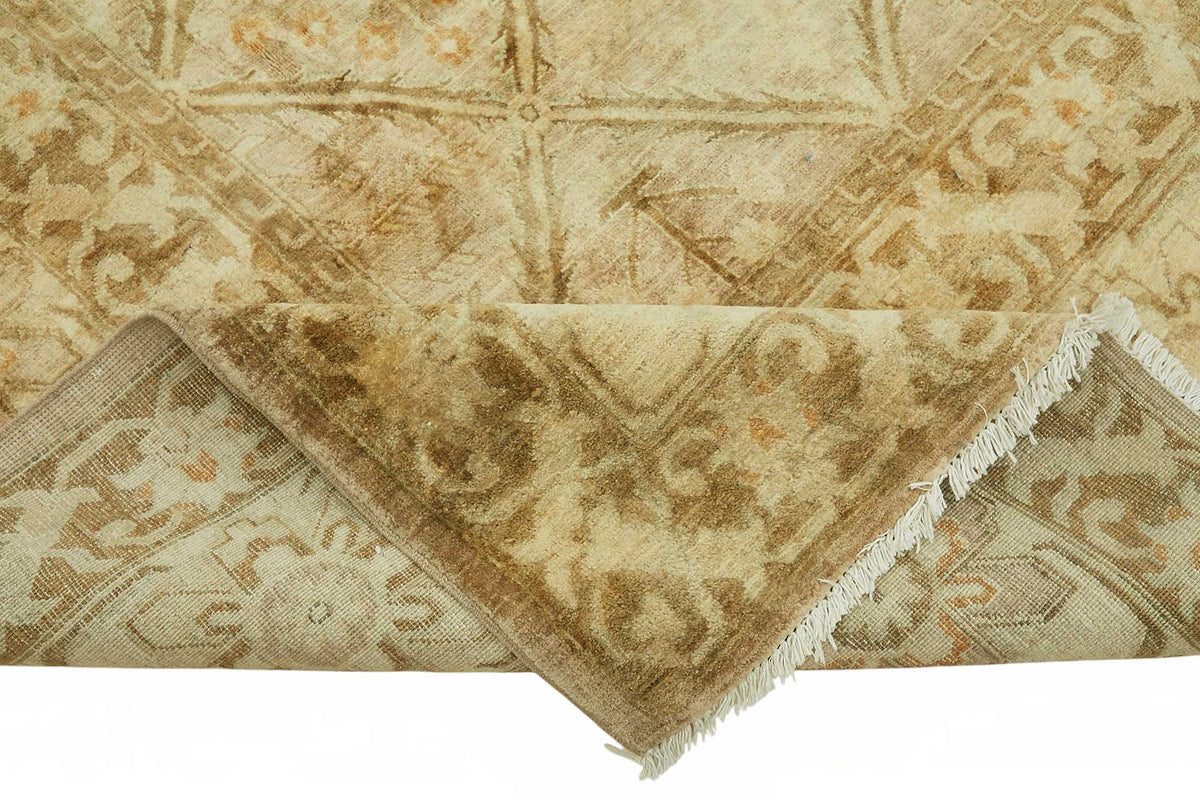 Vamave Kahverengi Halı 6 m2 Geometrik Desenli Vintage Uşak 303x414 cm – kenar detayı