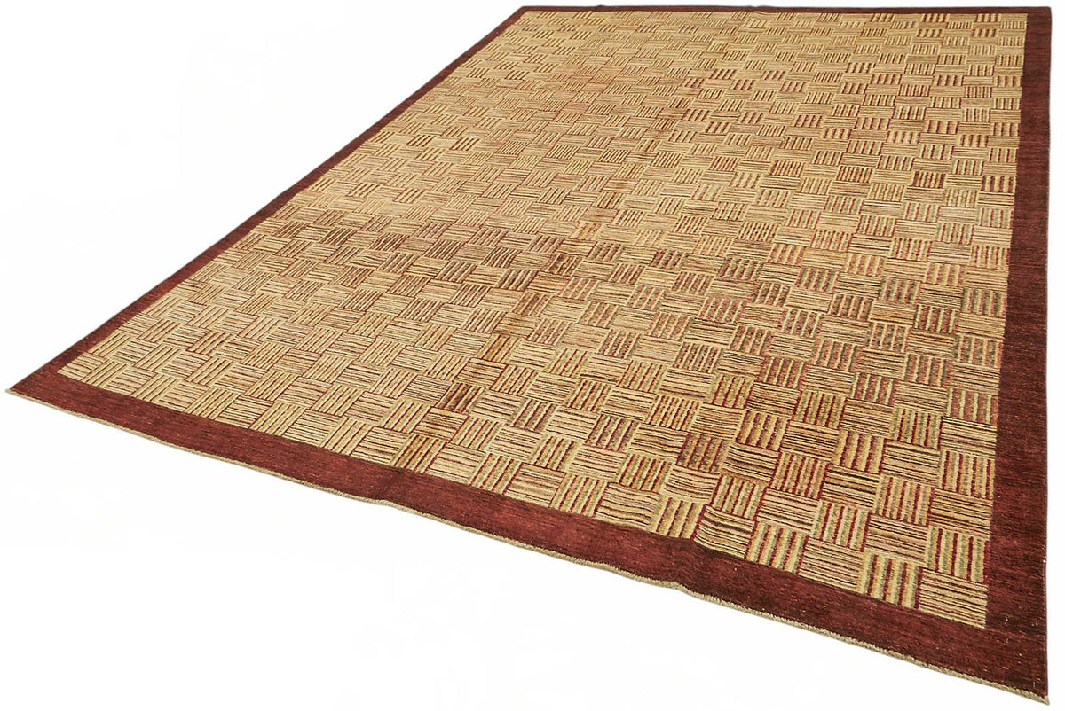 Vamave Uşak Halısı Bordo Bej Geometrik Desenli 273x368 cm 49170 – doku yakın çekim