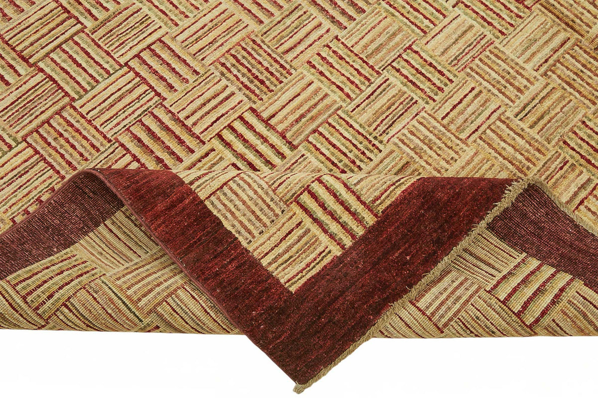 Vamave Uşak Halısı Bordo Bej Geometrik Desenli 273x368 cm 49170 – kenar detayı