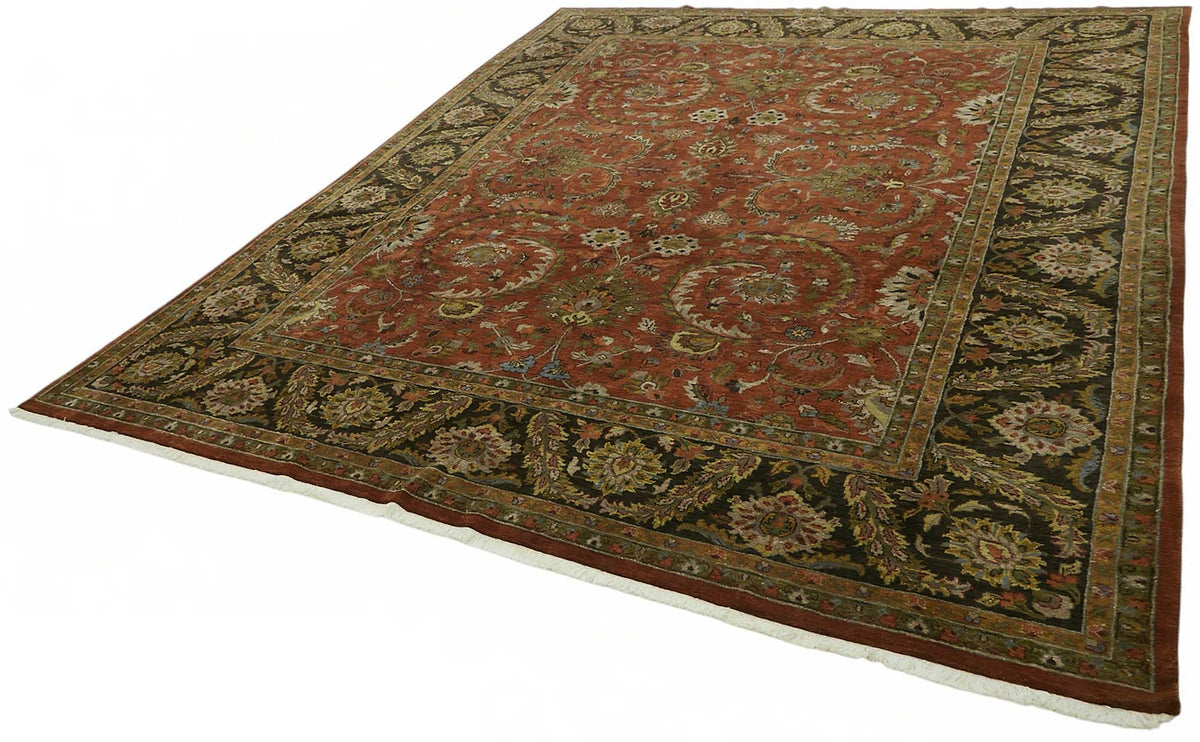 Vamave Kırmızı Çiçek Desenli Uşak El Dokuma Halı 285x344 cm – doku yakın çekim