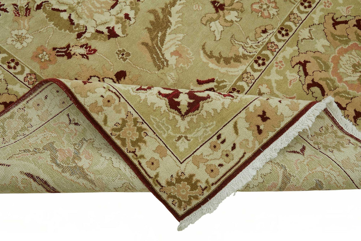 Vamave Madalyon Desenli Bej Kahverengi Uşak El Dokuma Halı 274x375 cm – kenar detayı