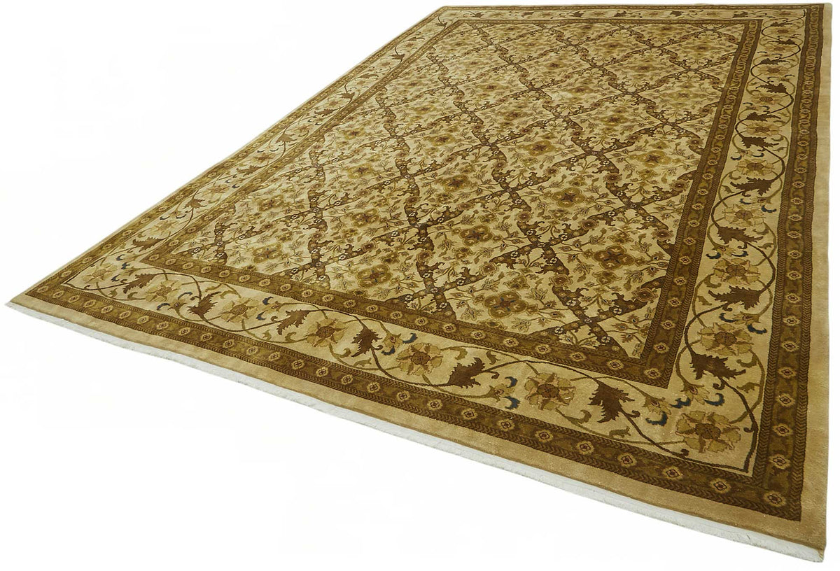 Vamave Bej Kahverengi Geometrik Klasik Uşak El Dokuma Halı 286x411 cm – doku yakın çekim