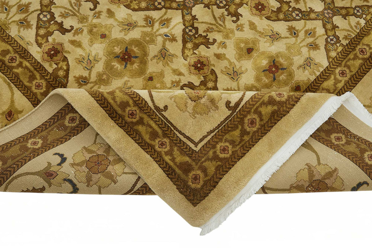 Vamave Bej Kahverengi Geometrik Klasik Uşak El Dokuma Halı 286x411 cm – kenar detayı