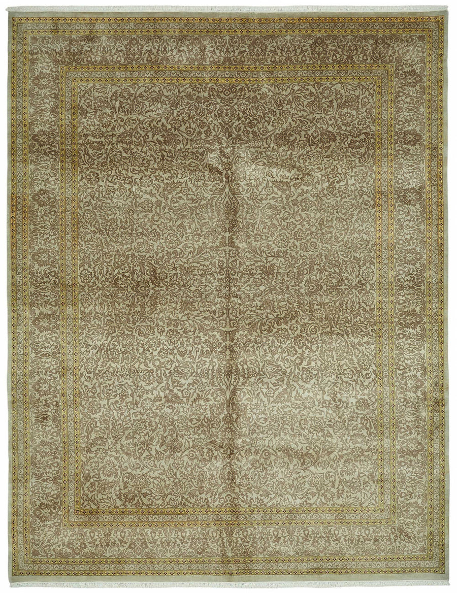 Vamave Bej Kahverengi Çiçek Desenli Uşak El Dokuma Halı 280x360 cm