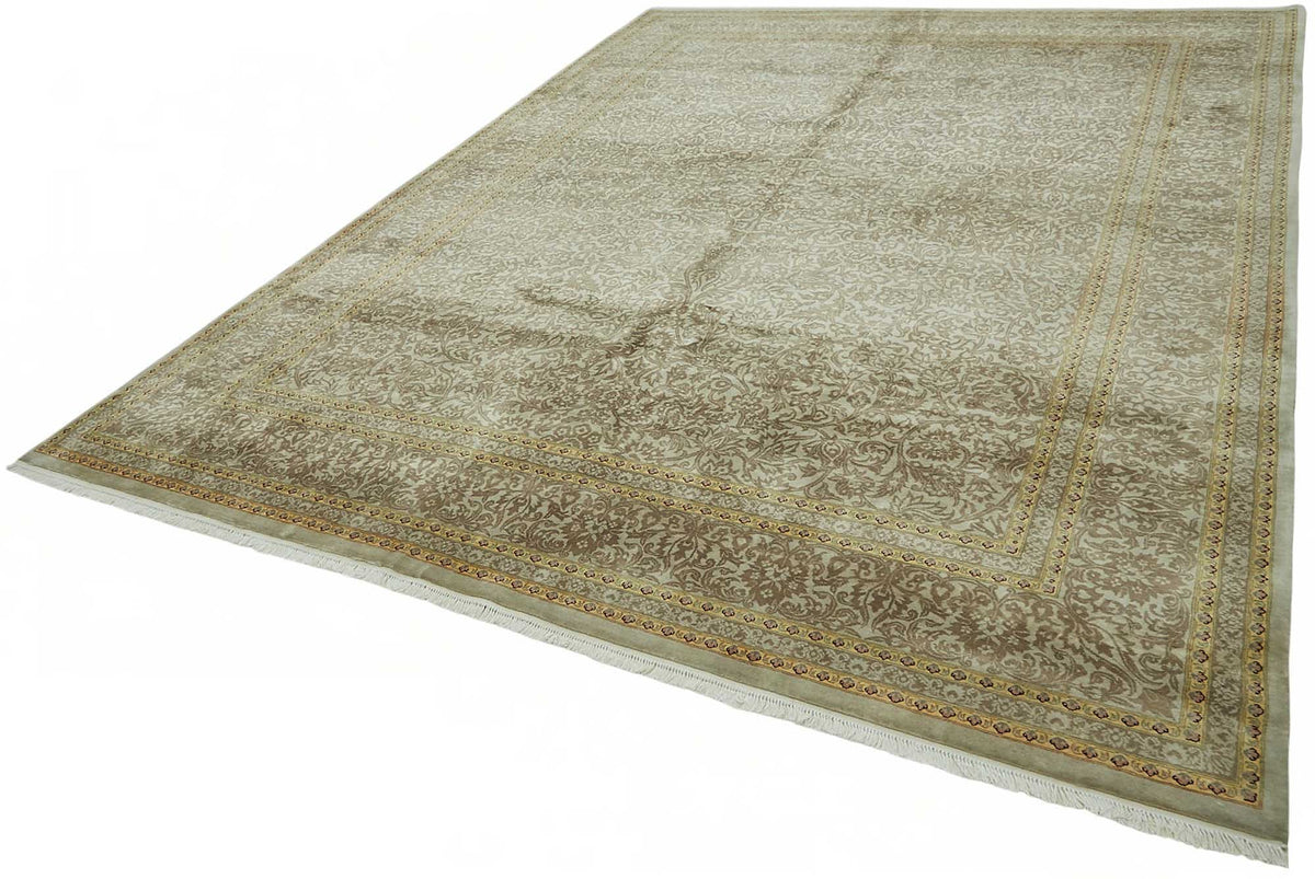 Vamave Bej Kahverengi Çiçek Desenli Uşak El Dokuma Halı 280x360 cm – doku yakın çekim