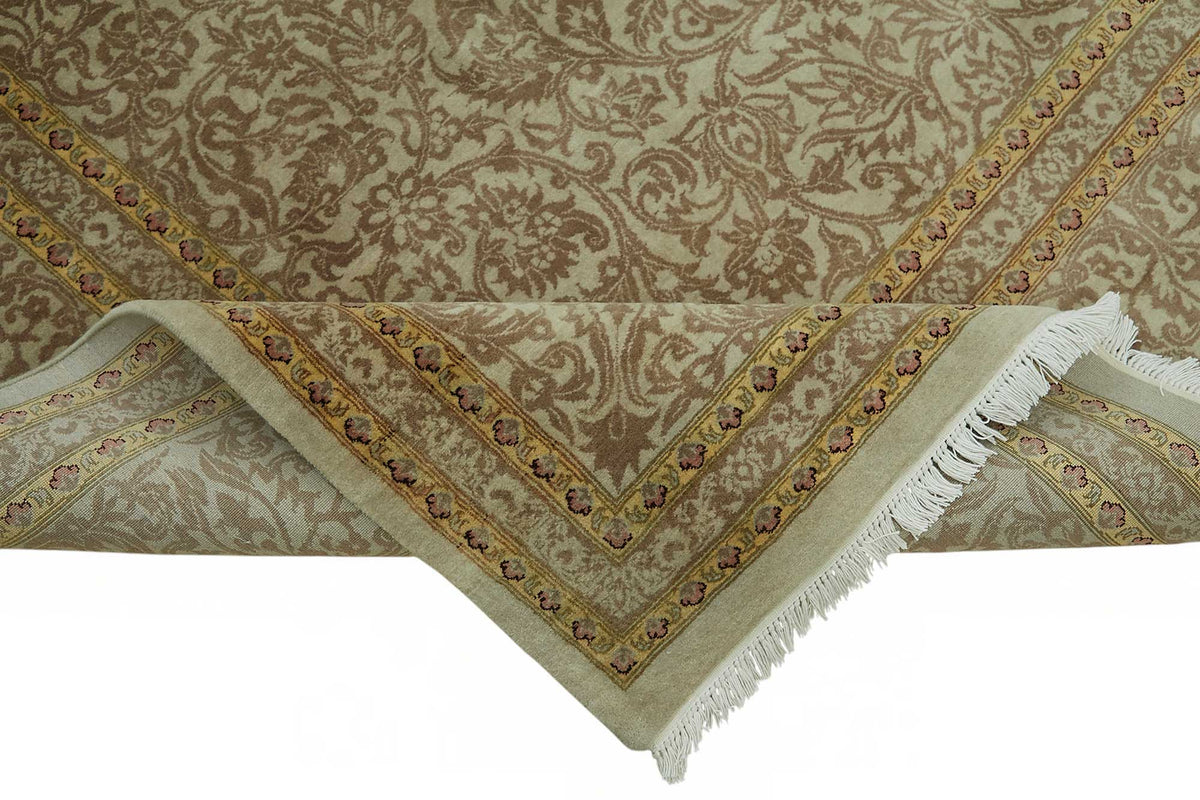 Vamave Bej Kahverengi Çiçek Desenli Uşak El Dokuma Halı 280x360 cm – kenar detayı