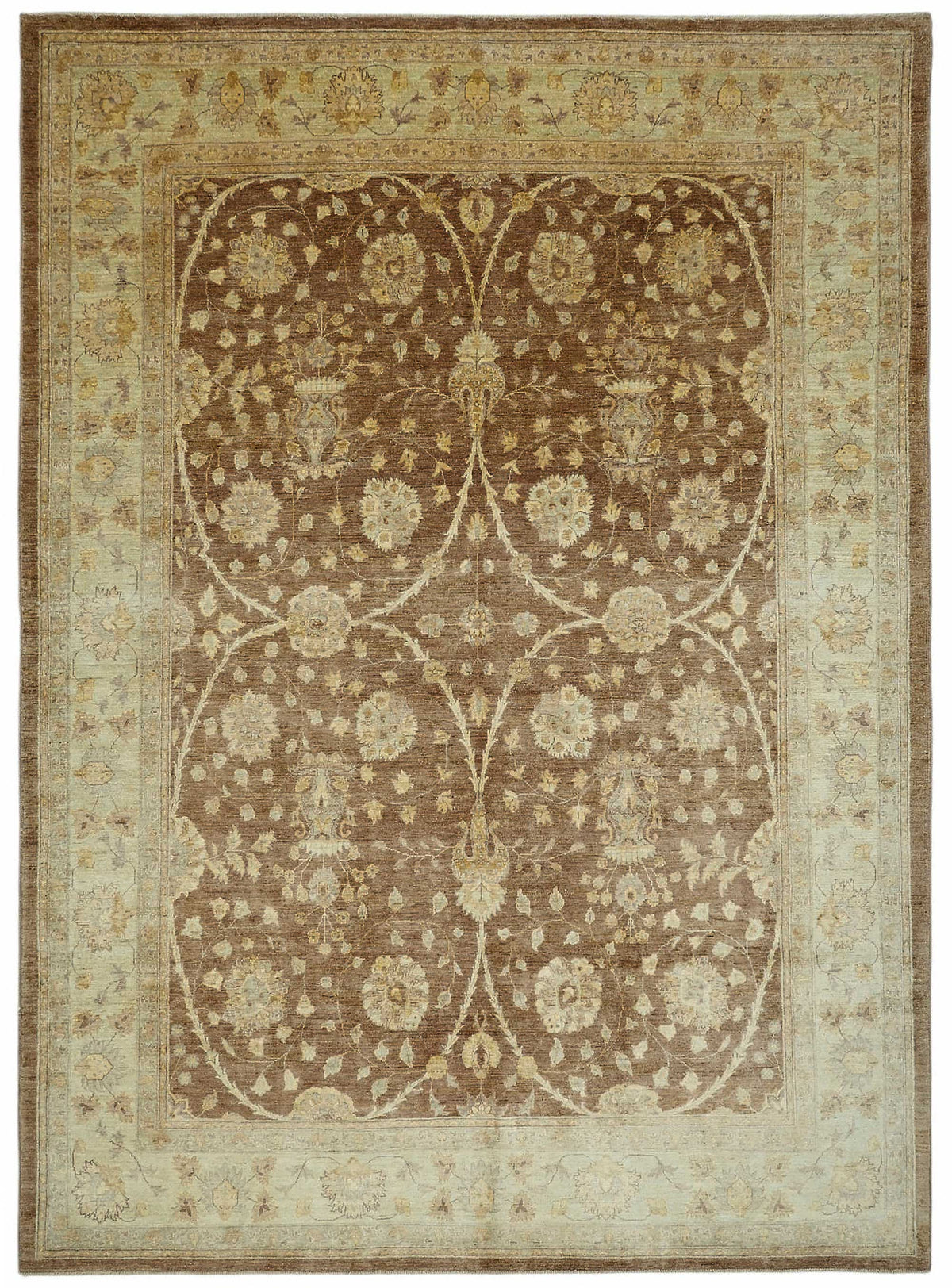 Vamave Açık Kahverengi Çiçek Desenli Yün Uşak Halısı 267x370 cm
