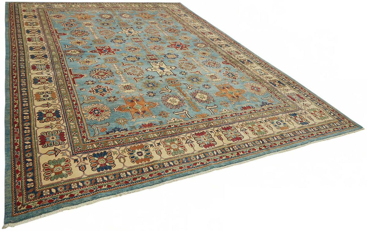 Vamave Geometrik Desenli Turkuaz ve Bej Uşak Halı 304x425 cm 49183 – genel görünüm