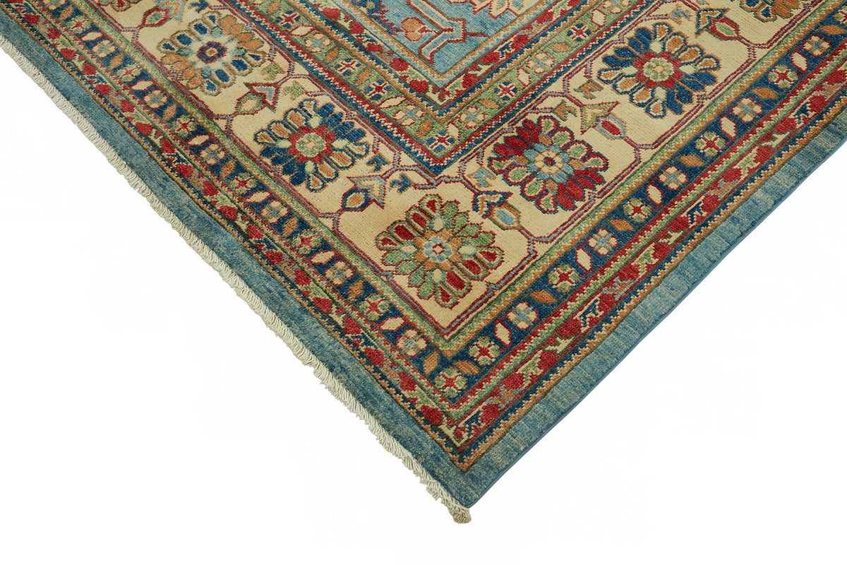 Vamave Geometrik Desenli Turkuaz ve Bej Uşak Halı 304x425 cm 49183 – detay görünümü