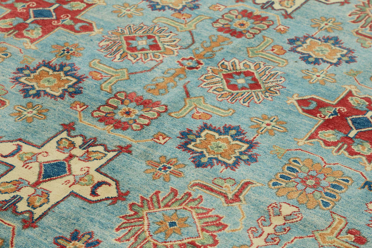 Vamave Geometrik Desenli Turkuaz ve Bej Uşak Halı 304x425 cm 49183 – mekânda kullanım