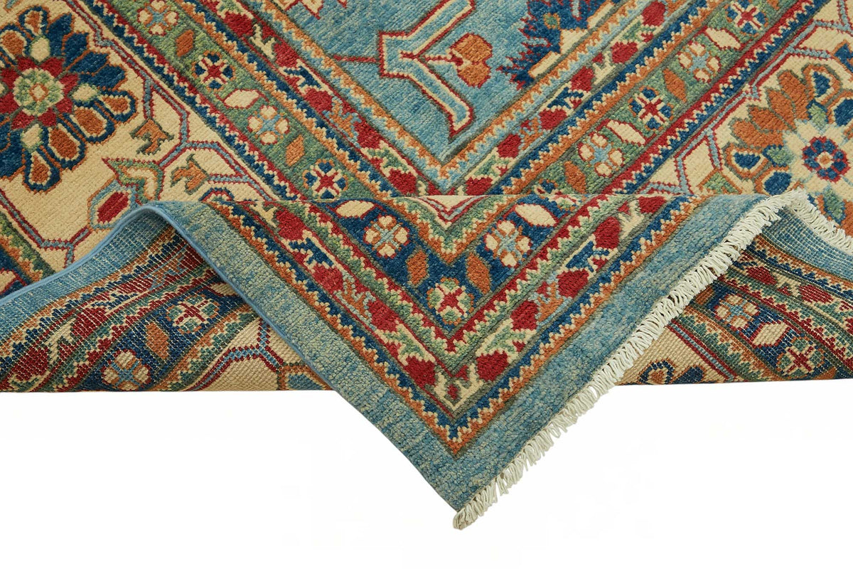 Vamave Geometrik Desenli Turkuaz ve Bej Uşak Halı 304x425 cm 49183 – kenar detayı