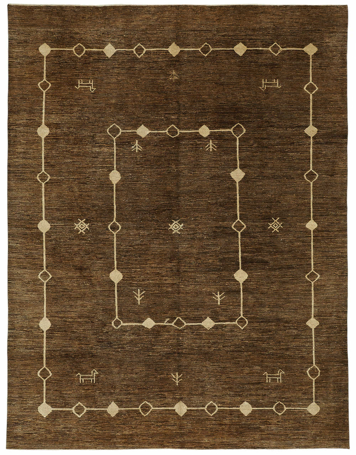 Vamave Kahverengi Geometrik Desenli Düz Dokuma Uşak Halı 271x357 cm