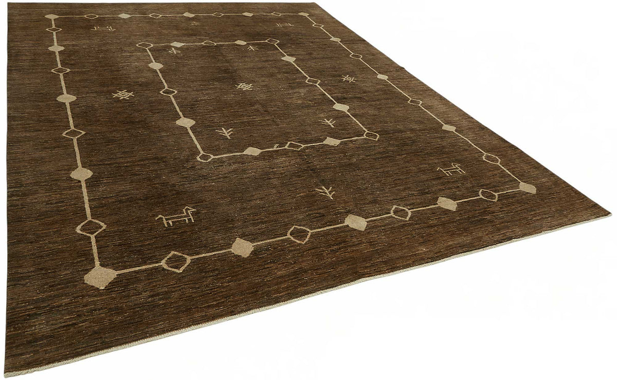 Vamave Kahverengi Geometrik Desenli Düz Dokuma Uşak Halı 271x357 cm – genel görünüm