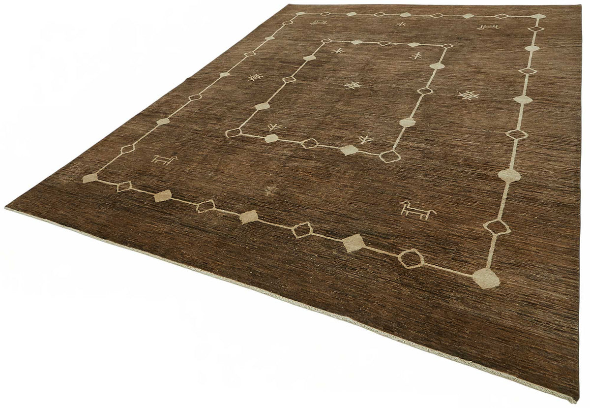 Vamave Kahverengi Geometrik Desenli Düz Dokuma Uşak Halı 271x357 cm – doku yakın çekim