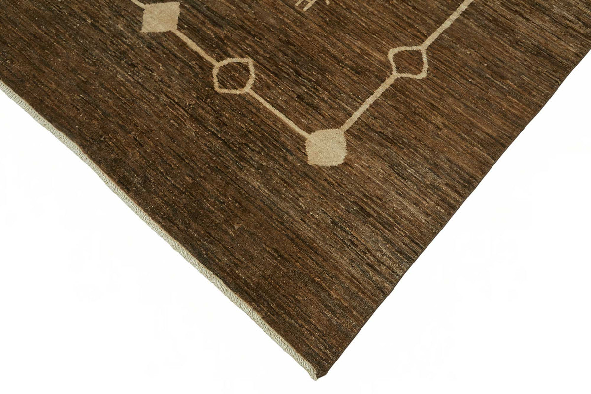 Vamave Kahverengi Geometrik Desenli Düz Dokuma Uşak Halı 271x357 cm – detay görünümü