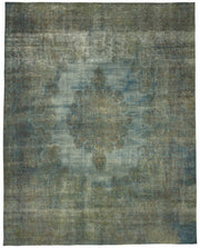 Zelko Gri Mavi Madalyon Modern Yün El Dokuma Halı 331x430 cm