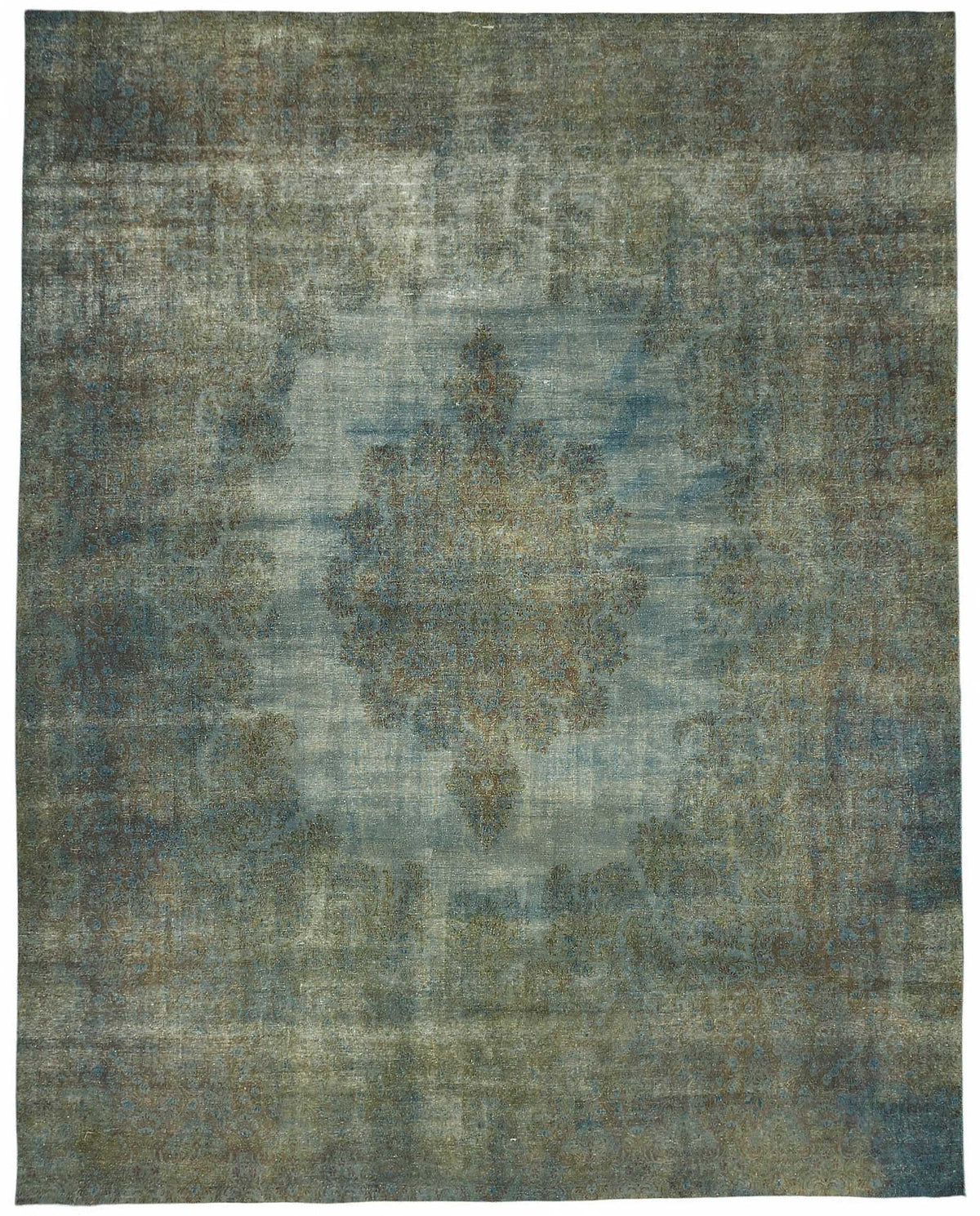 Zelko Gri Mavi Madalyon Modern Yün El Dokuma Halı 331x430 cm