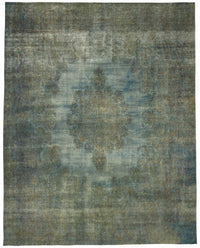 Zelko Gri Mavi Madalyon Modern Yün El Dokuma Halı 331x430 cm