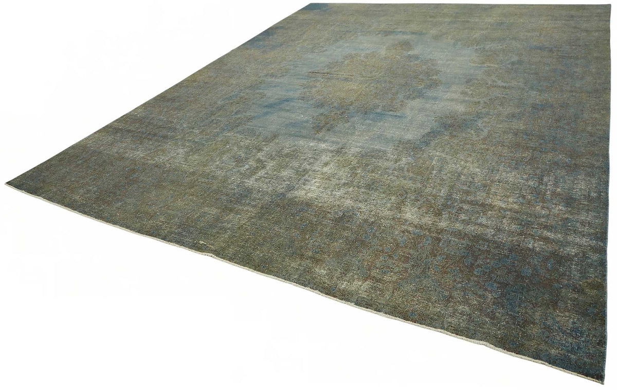Zelko Gri Mavi Madalyon Modern Yün El Dokuma Halı 331x430 cm – doku yakın çekim
