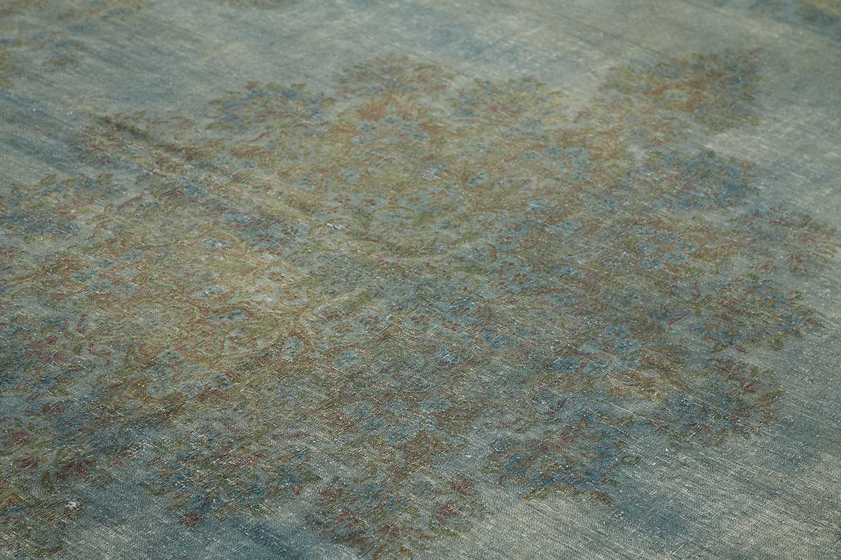 Zelko Gri Mavi Madalyon Modern Yün El Dokuma Halı 331x430 cm – mekânda kullanım