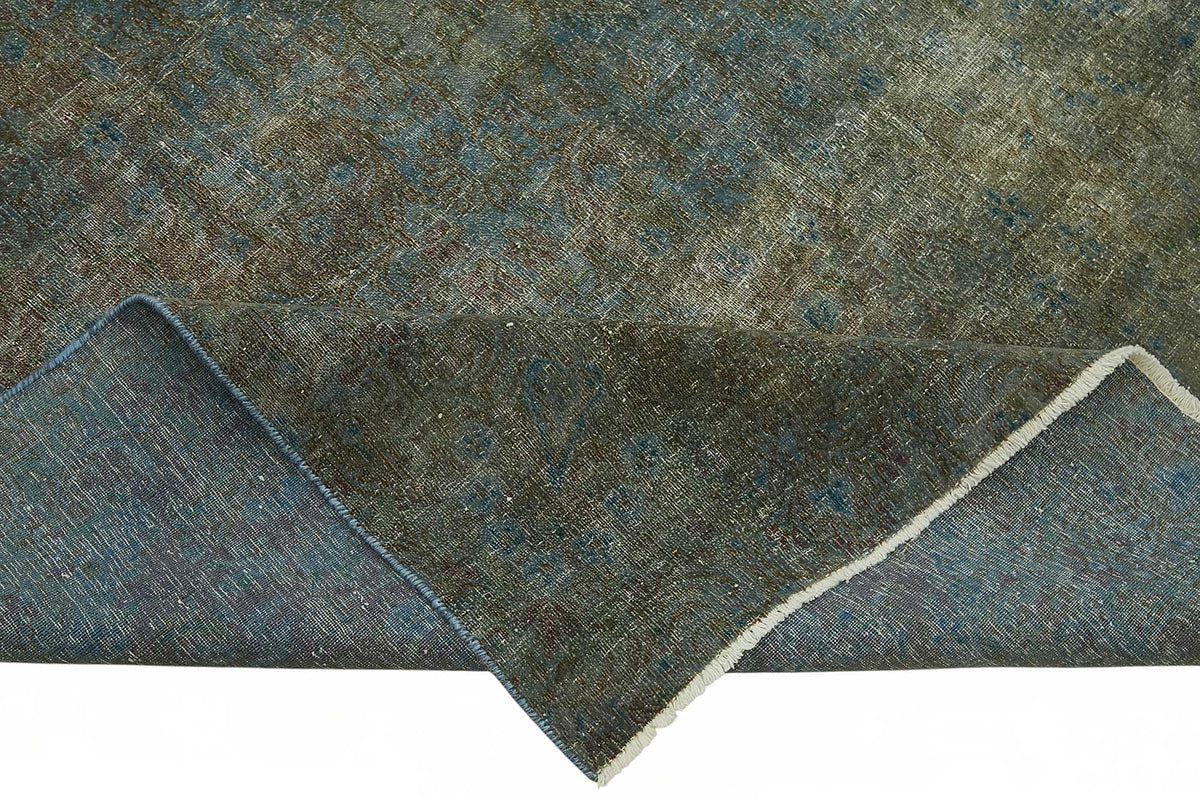 Zelko Gri Mavi Madalyon Modern Yün El Dokuma Halı 331x430 cm – kenar detayı