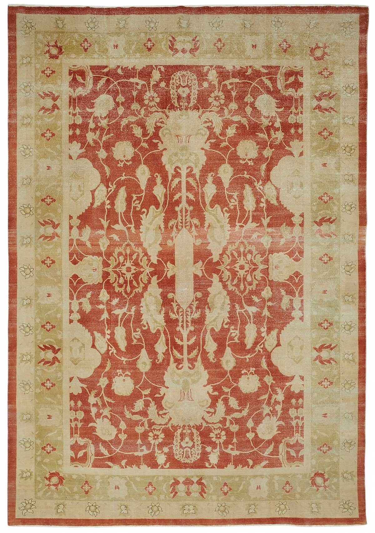Vamave Uşak Kırmızı Çiçek Desenli Yün Pamuk El Dokuma Halı 300x442 cm