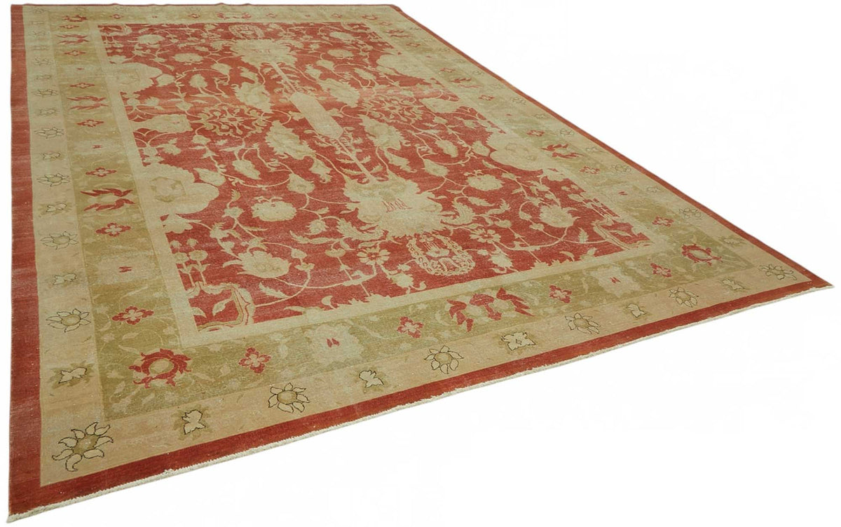 Vamave Uşak Kırmızı Çiçek Desenli Yün Pamuk El Dokuma Halı 300x442 cm – genel görünüm