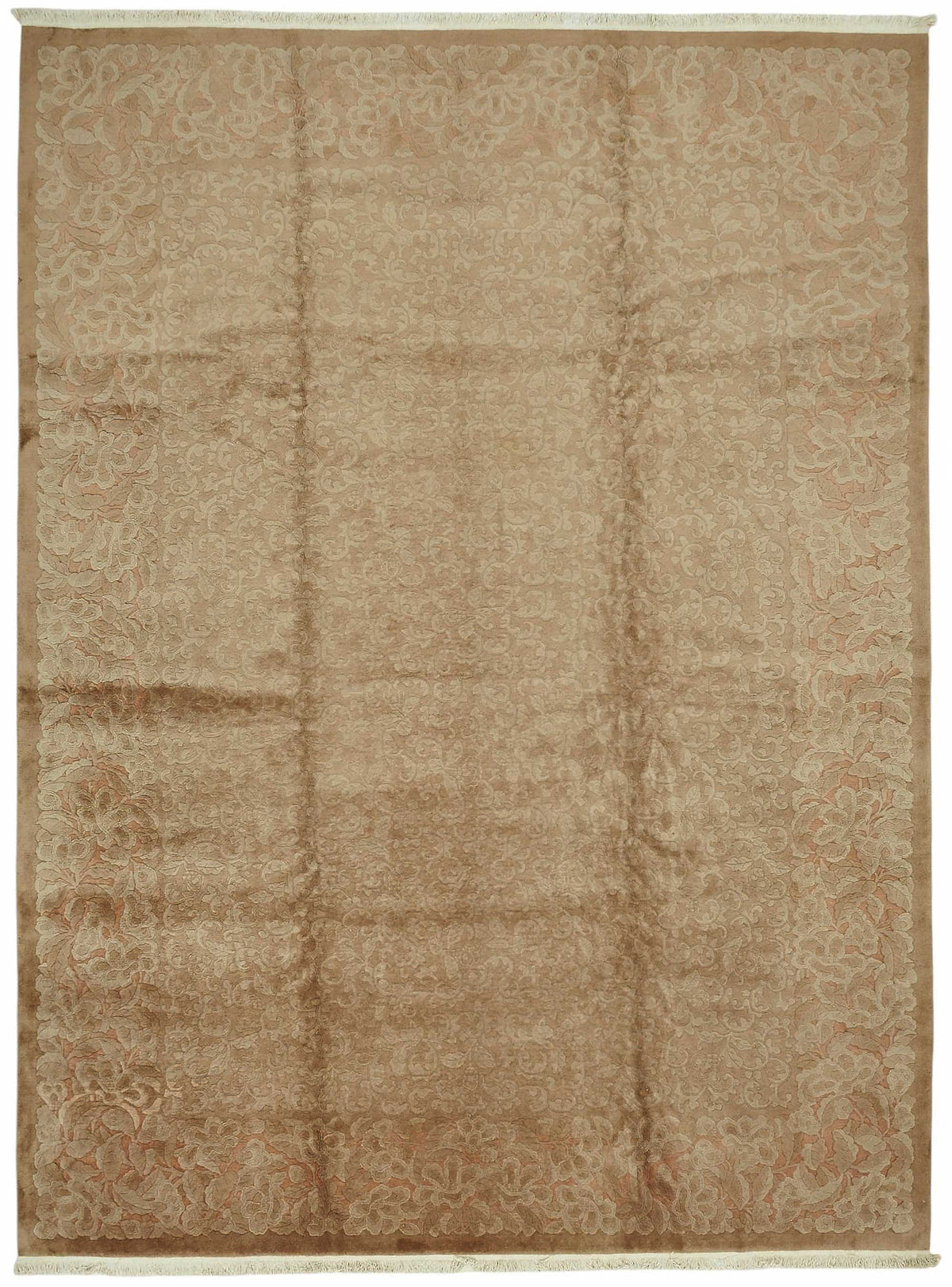 Vamave Vintage Uşak Halısı Bej Kahverengi Çiçekli El Dokuma Halı 305x412 cm