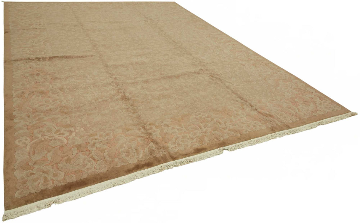 Vamave Vintage Uşak Halısı Bej Kahverengi Çiçekli El Dokuma Halı 305x412 cm – genel görünüm