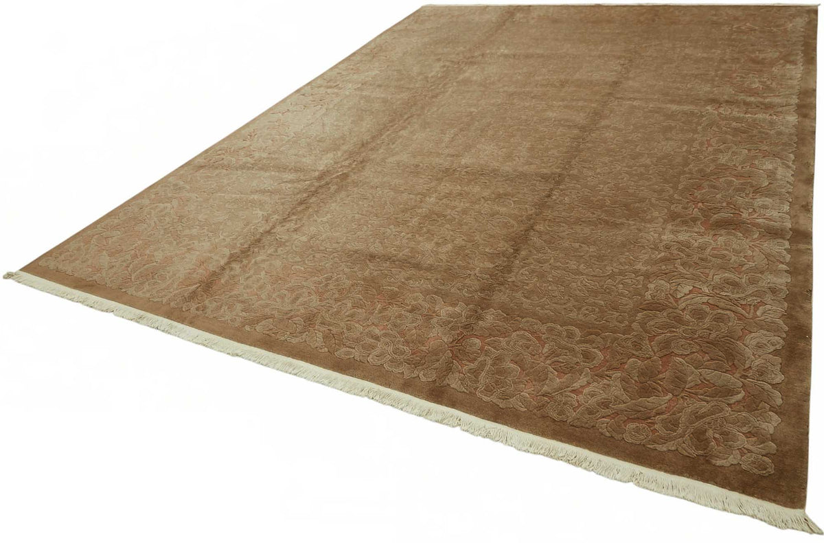 Vamave Vintage Uşak Halısı Bej Kahverengi Çiçekli El Dokuma Halı 305x412 cm – doku yakın çekim