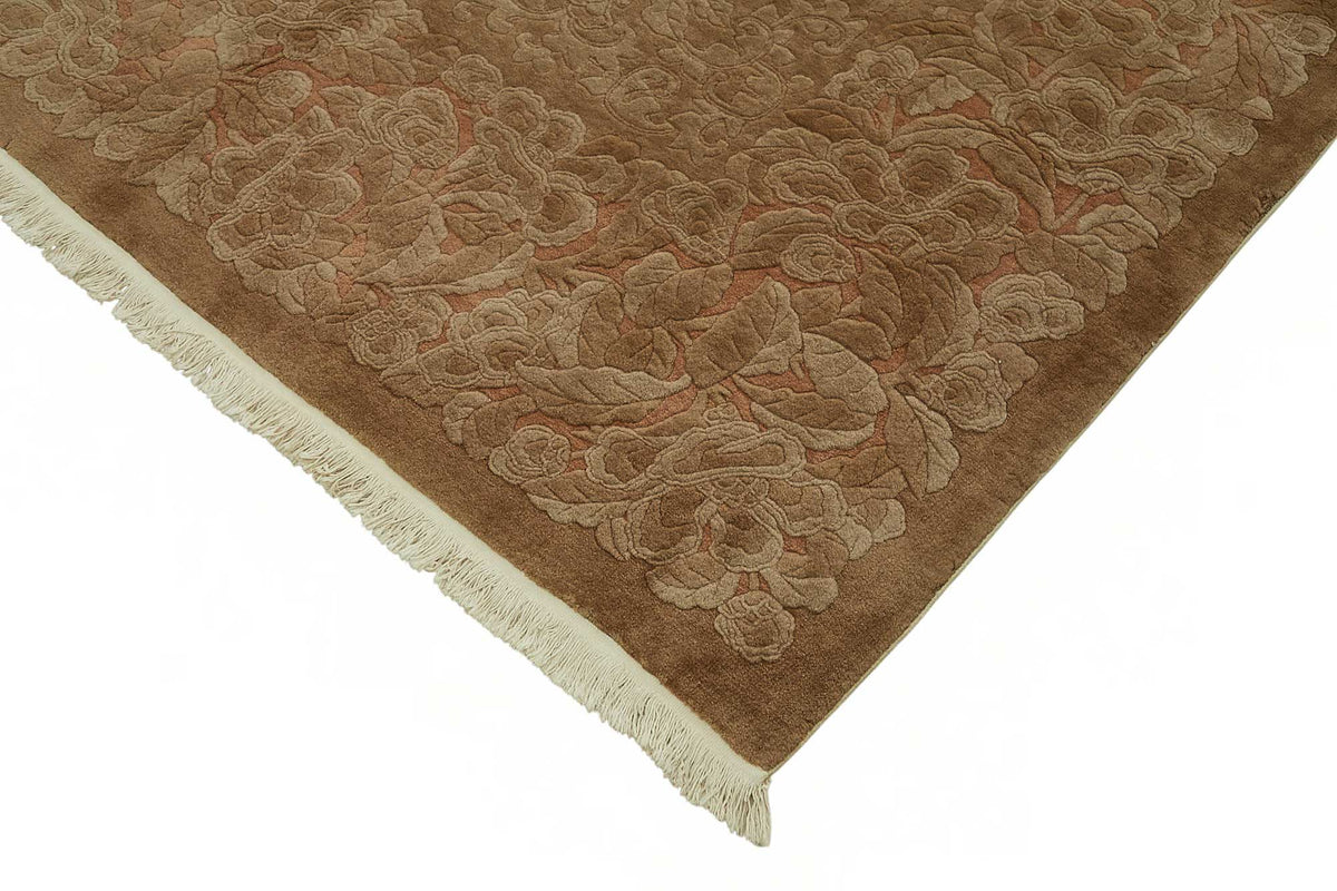 Vamave Vintage Uşak Halısı Bej Kahverengi Çiçekli El Dokuma Halı 305x412 cm – detay görünümü