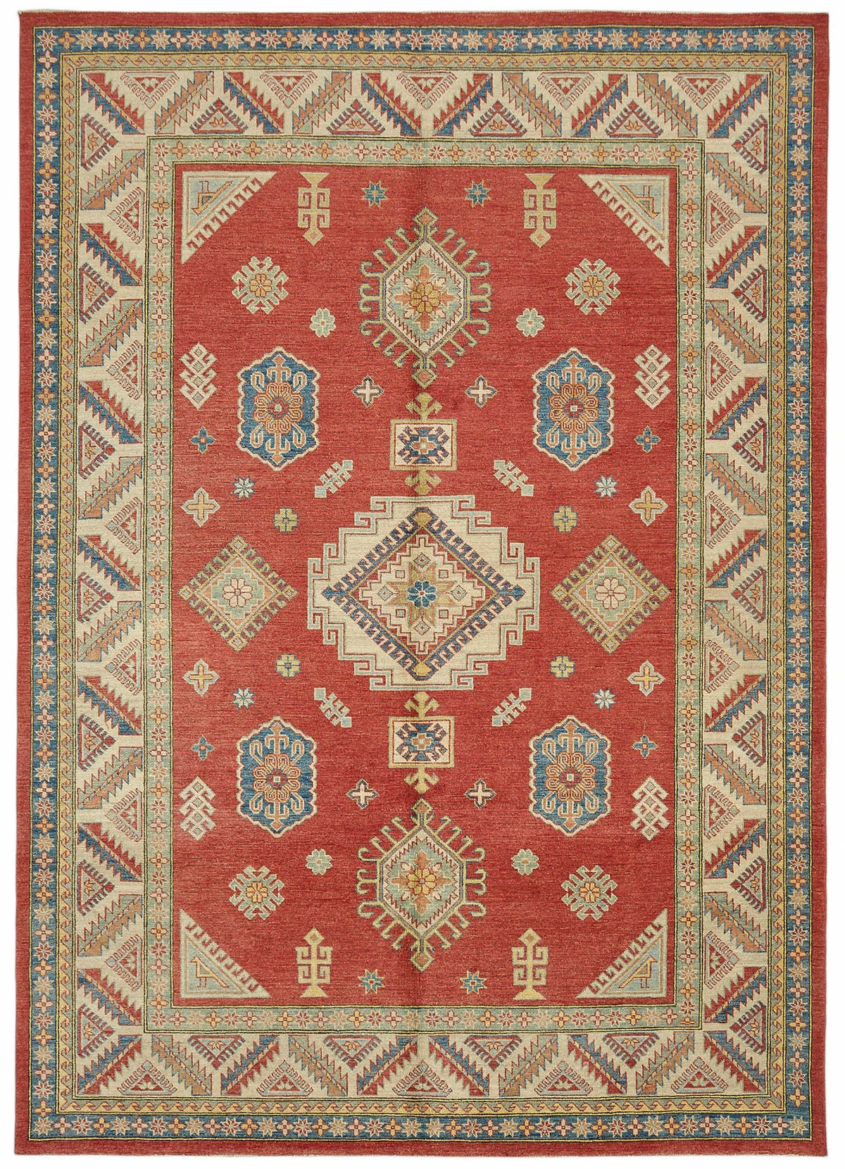 Vamave Kırmızı Bej Geometrik Desenli Uşak El Dokuma Halı 257x366 cm