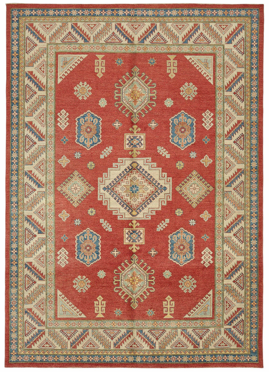 Vamave Kırmızı Bej Geometrik Desenli Uşak El Dokuma Halı 257x366 cm