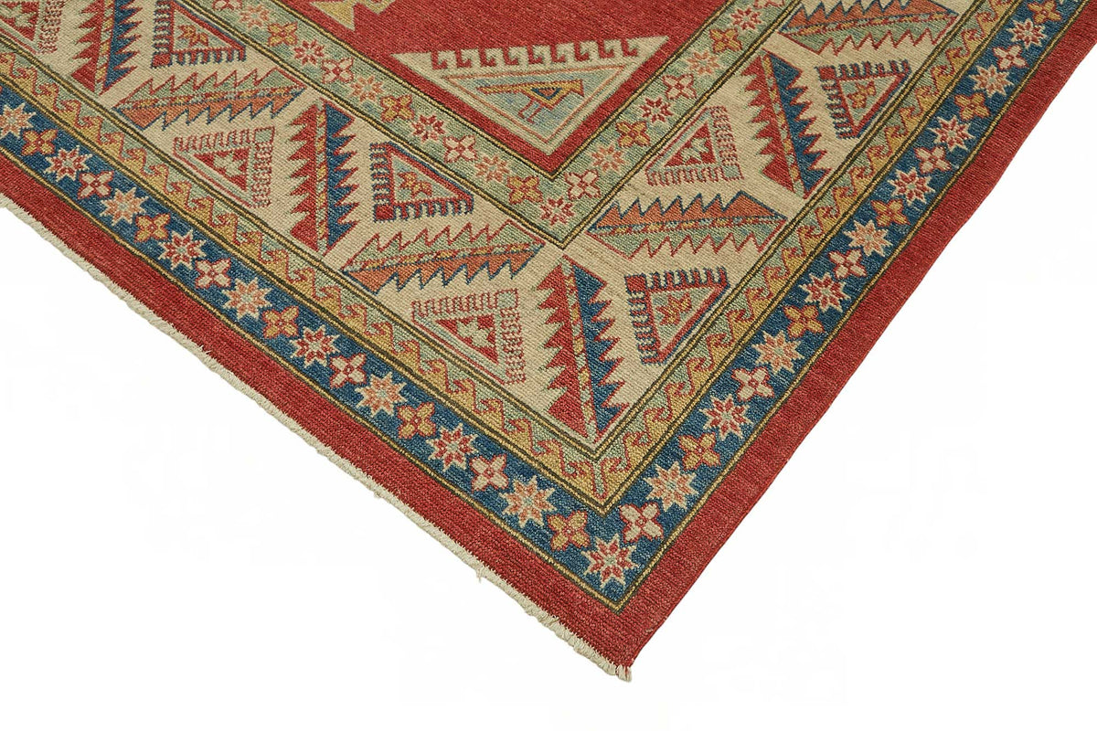 Vamave Kırmızı Bej Geometrik Desenli Uşak El Dokuma Halı 257x366 cm – detay görünümü