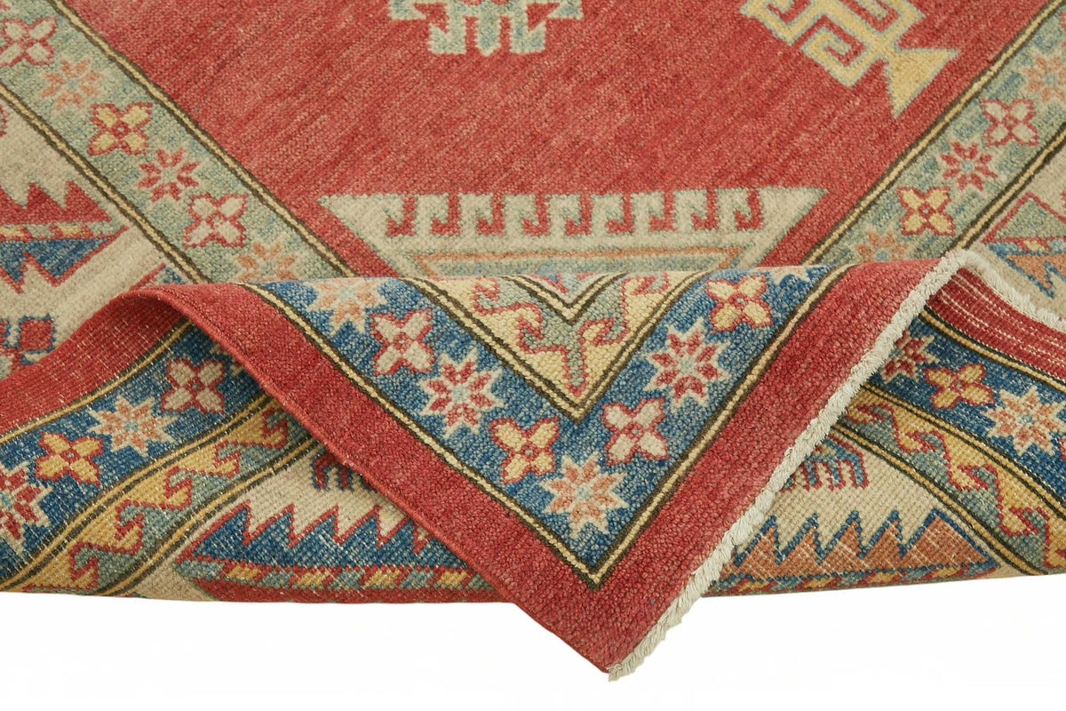 Vamave Kırmızı Bej Geometrik Desenli Uşak El Dokuma Halı 257x366 cm – kenar detayı