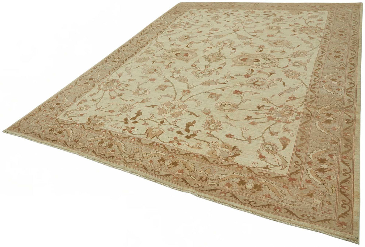 Vamave Düz Kahverengi Halı Uşak El Dokuması Çiçekli 265x353 cm – doku yakın çekim