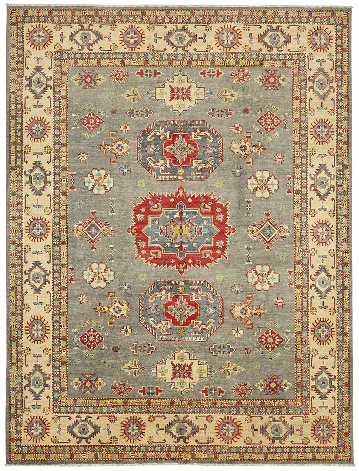 Vamave Geometrik Desenli Gri ve Krem Uşak Halı 277x362 cm 49193