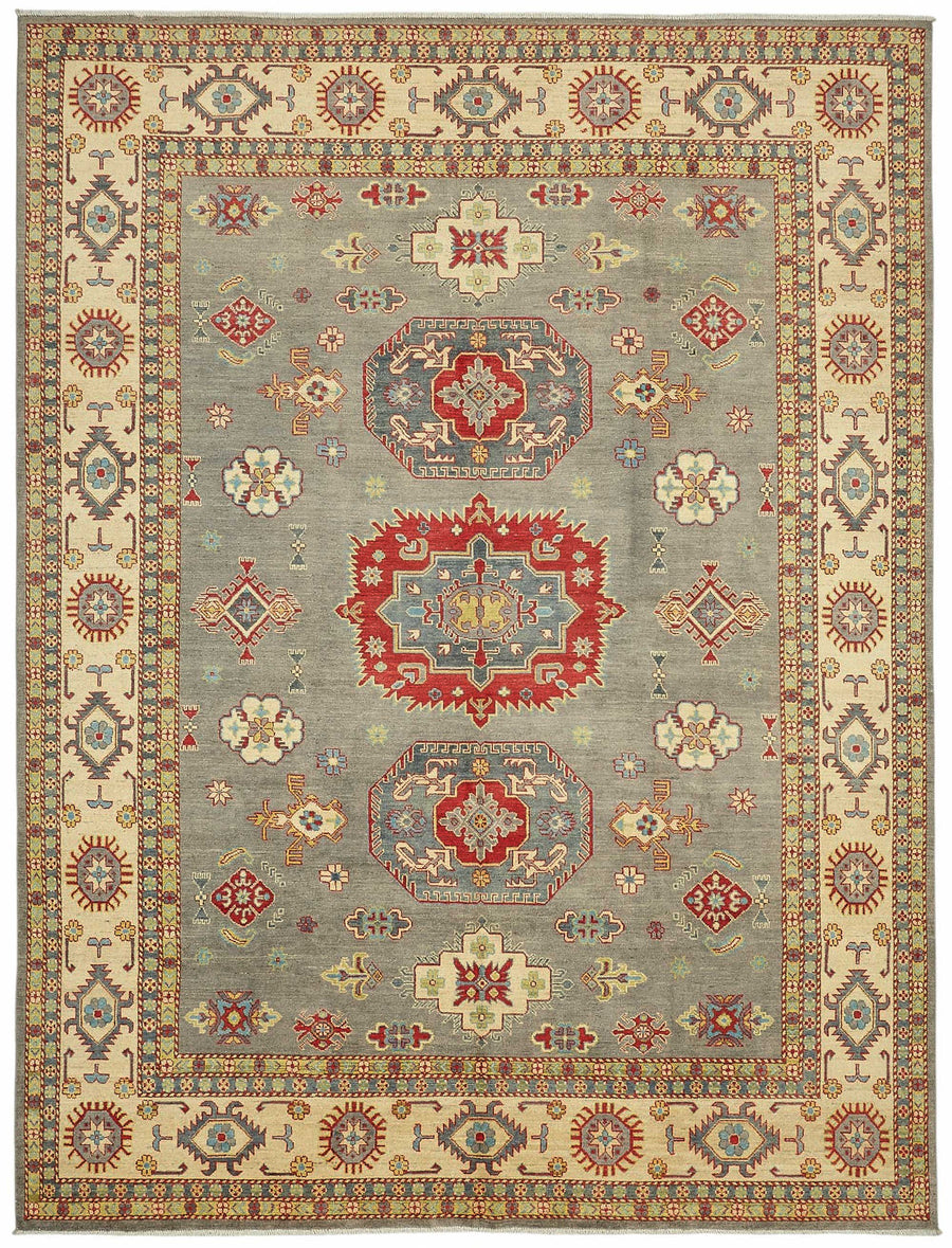 Vamave Geometrik Desenli Gri ve Krem Uşak Halı 277x362 cm 49193