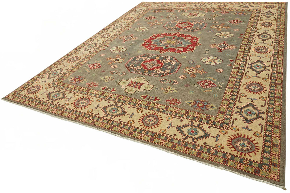 Vamave Geometrik Desenli Gri ve Krem Uşak Halı 277x362 cm 49193 – doku yakın çekim
