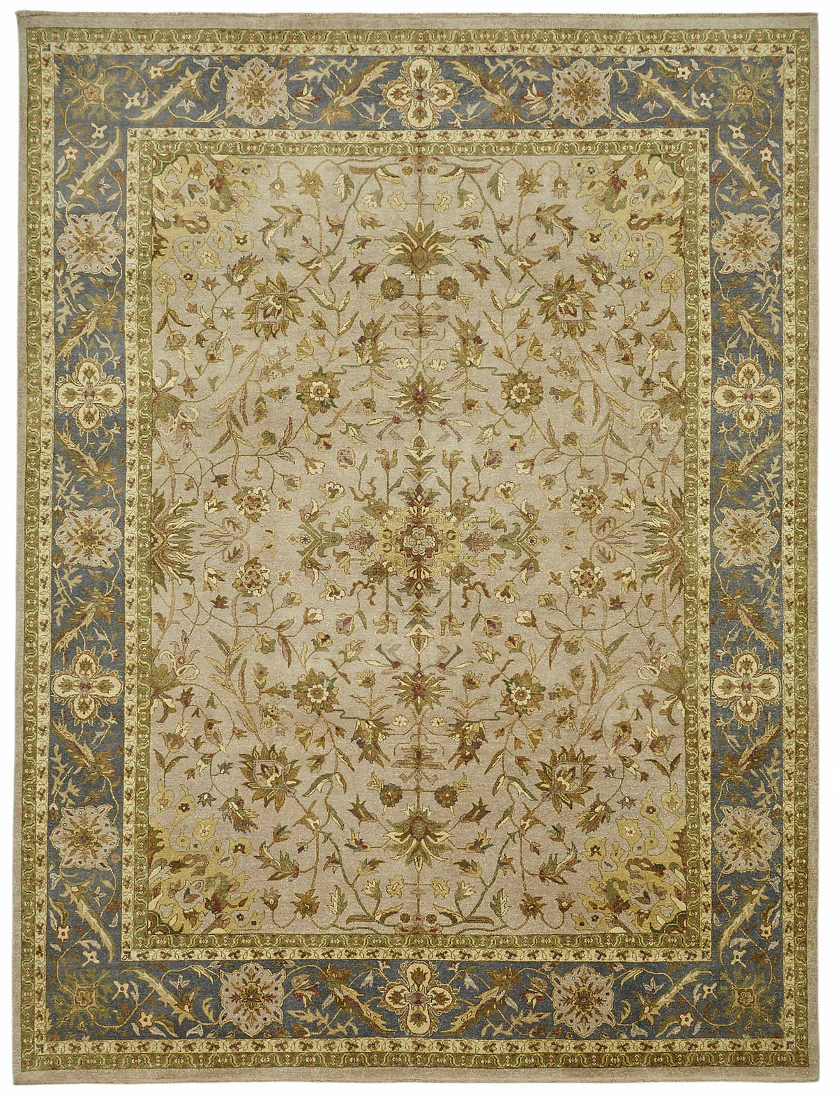 Vamave Bej Mavi Çiçek Desenli Uşak El Dokuma Halı 275x364 cm