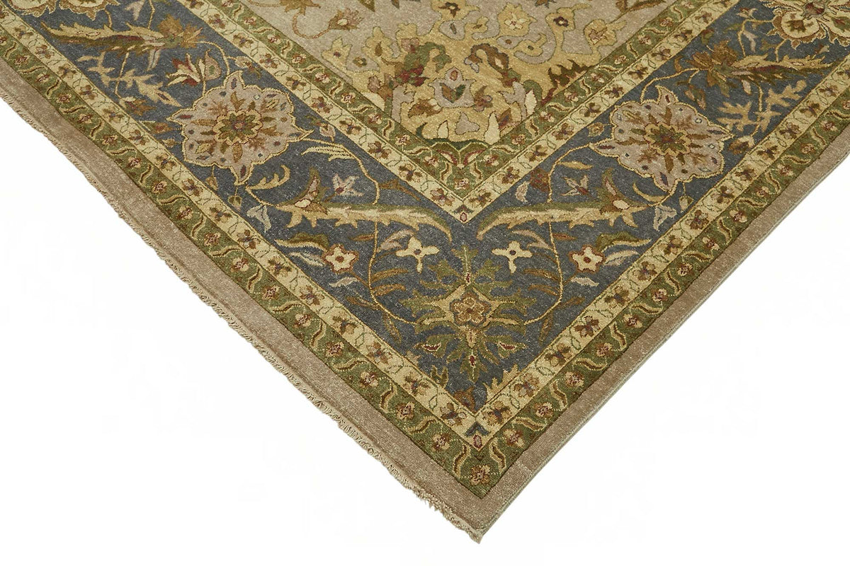 Vamave Bej Mavi Çiçek Desenli Uşak El Dokuma Halı 275x364 cm – detay görünümü