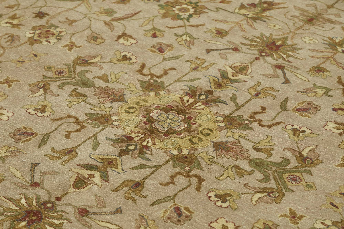 Vamave Bej Mavi Çiçek Desenli Uşak El Dokuma Halı 275x364 cm – mekânda kullanım