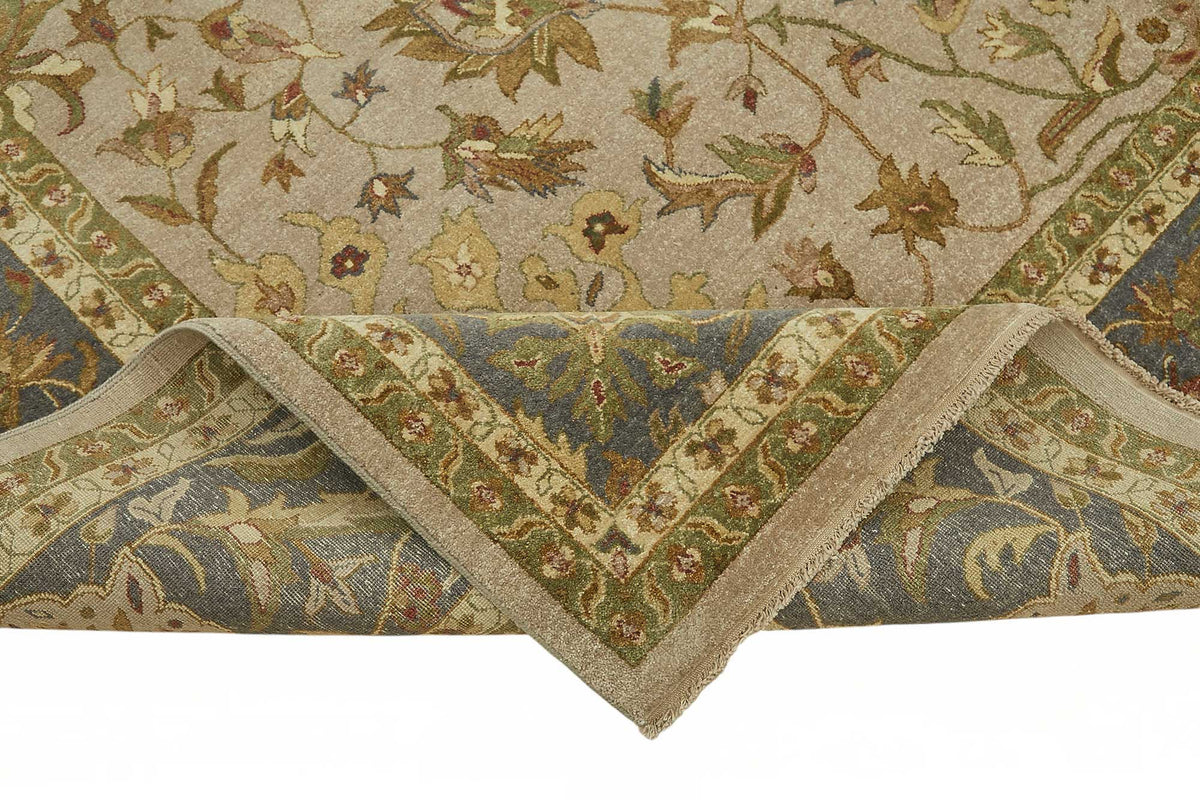 Vamave Bej Mavi Çiçek Desenli Uşak El Dokuma Halı 275x364 cm – kenar detayı