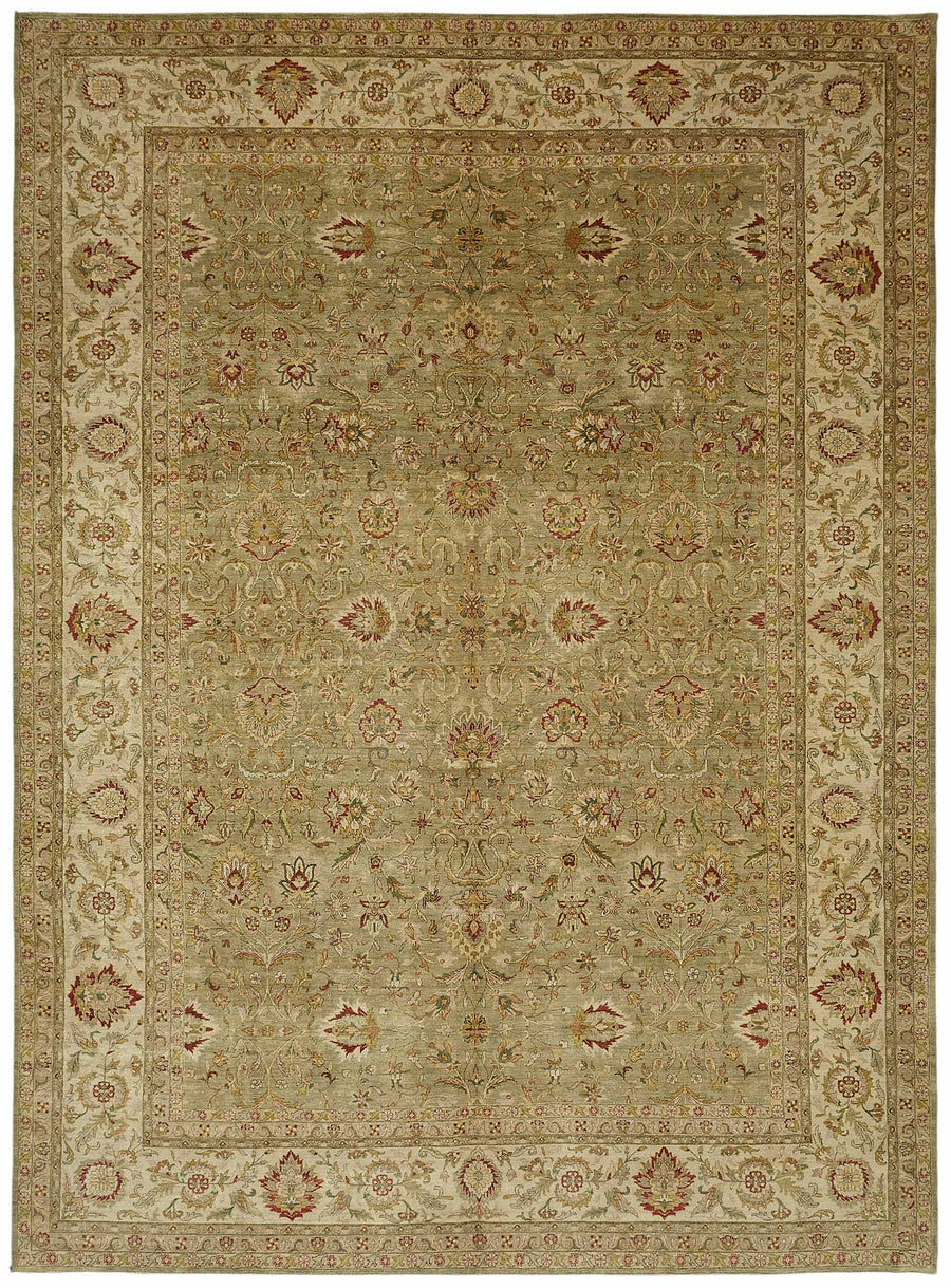 Vamave Çiçek Desenli Bej ve Yeşil Uşak Halısı 300x406 cm 49197