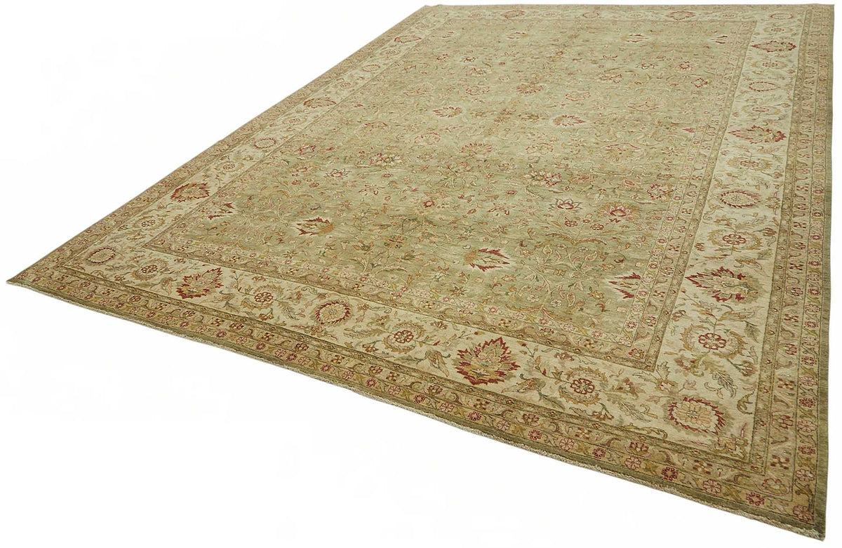 Vamave Çiçek Desenli Bej ve Yeşil Uşak Halısı 300x406 cm 49197 – doku yakın çekim