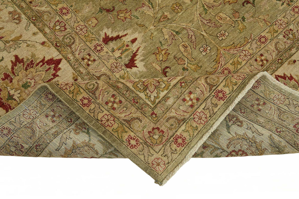 Vamave Çiçek Desenli Bej ve Yeşil Uşak Halısı 300x406 cm 49197 – kenar detayı