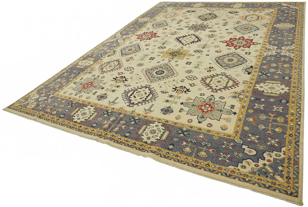 Vamave Krem Halı El Dokuma Uşak Geometrik Desenli 298x408 cm – doku yakın çekim