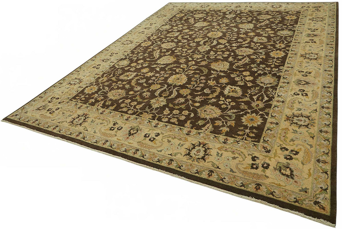 Vamave Çiçek Desenli Kahverengi Vintage Uşak Halısı 278x374 cm – doku yakın çekim