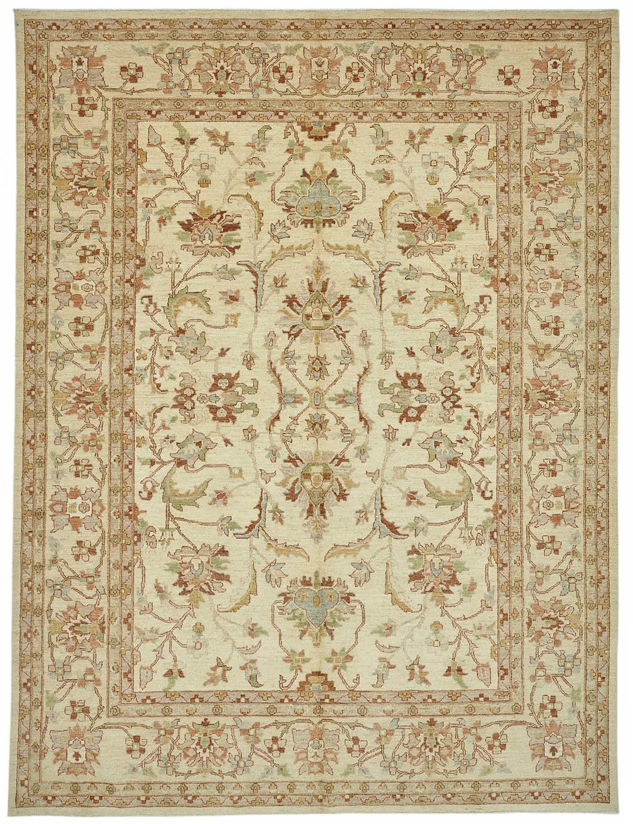Vamave Krem Kahverengi Çiçek Desenli Yün El Dokuma Uşak Halısı 268x355 cm