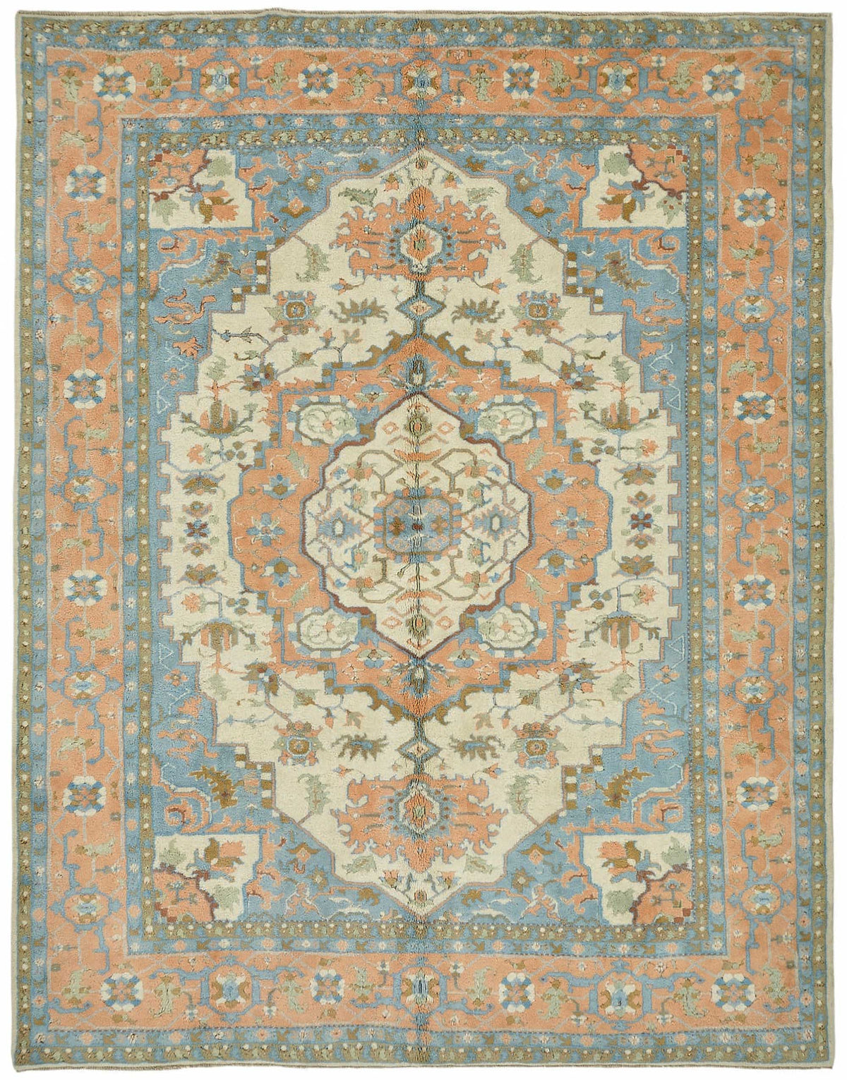 Vamave Somon ve Açık Mavi Madalyon Desenli Uşak Halısı 275x348 cm